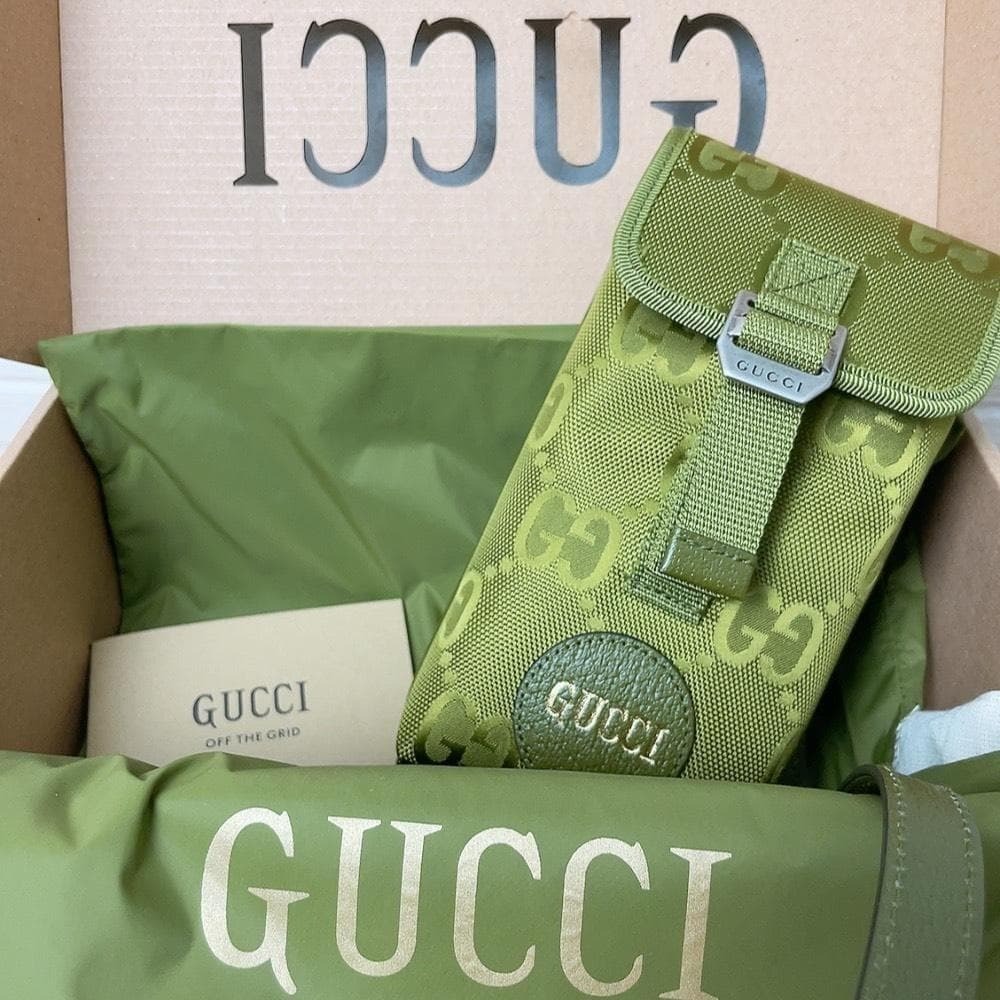 GUCCI Beige The Grid GG Green Shoulder Bag Body
